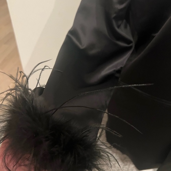 Black Satin Blazer with feather cuffs by Sincerely Jules. Size M. - Picture 11 of 11